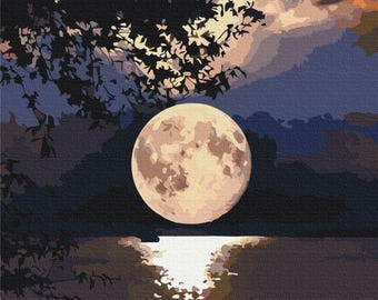 Dramatic Moon Paint by Numbers set. A relaxing , therapeutic and rewarding hobby producing great art every time. Easy to hang anywhere.