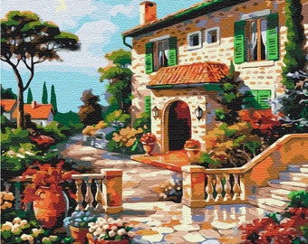 Sunny Street Paint by Numbers Kit. Relaxing, therapeutic and rewarding hobby always producing great art. Perfect to hang at home or work