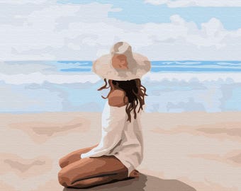 Sunbathing Girl on Beach Paint by Numbers kit. Relaxing and therapeutic  hobby always producing great art.Very easy to paint and hang.