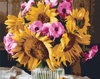 Country Bouquet in Vase Paint by Numbers set. A relaxing and therapeutic hobby always producing great results. Very easy to hang at home.