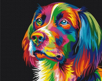 Rainbow Spaniel Paint by Numbers. Relaxing, therapeutic and rewarding hobby producing great art every time. Very easy to hang at home.