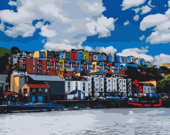 Bristol Hotwells Harbour Painting by Numbers set. A relaxing and therapeutic hobby producing great results every time. Easy to hang at home.