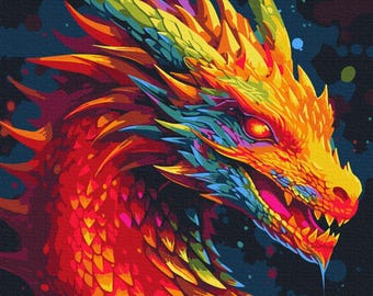 Red Dragon Painting by Numbers Set. Relaxing and Therapeutic hobby producing great art for your home. Very easy to paint and hang at home.