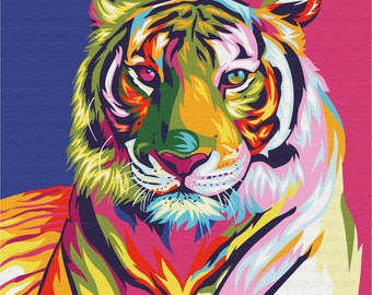 Neon Tiger Paint by Numbers set. Relaxing and Therapeutic hobby producing rewarding art every time. Very easy to hang at home or anywhere.