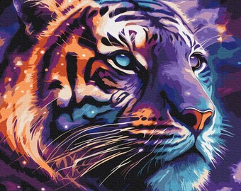 Space Tiger Painting by Numbers set. A Relaxing and Therapeutic Hobby producing great art for your home. Very easy to hang anywhere.