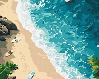 Paradise Beach Paint by Numbers kit. Relaxing ,therapeutic and rewarding hobby producing great art every time. Easy to hang at home or work.