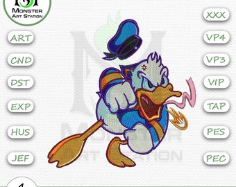 Motif de broderie Machine Donald Duck en colère | Numérisation de broderie Donald Duck | Motif de broderie 4 tailles de cercle par Monster Art Station