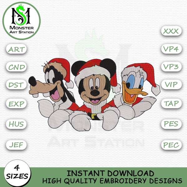 Mickey Mouse Goofy and Donald Duck Machine Embroidery Design | Christmas Digitizing | 4 Hoop Sizes Embroidery Pattern by Monster Art Station