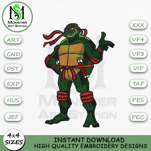 Ninja Turtle Machine Embroidery Design | Ninja Turtle Embroidery Digitized Design | 4x4 Hoop Size Embroidery Pattern By Monster Art Station