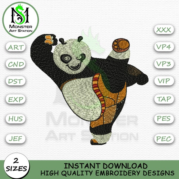 Kung Fu Panda Machine Embroidery Design | Kung Fu Panda Embroidery Digitized Design | 2 Hoop Sizes by Monster Art Station