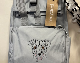 Rucksack bestickt / Jack Russell / Roll Top Rucksack