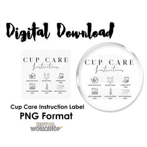 Etiqueta de instruções de cuidados com o copo minimalista Design bonito I PNG, download digital, lata de vidro Libbey de 16 onças UVDTF Design de envoltório de copo