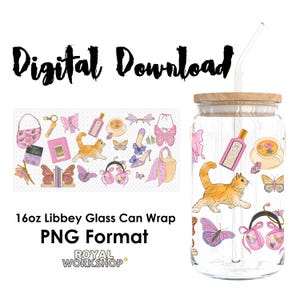 Kokette Girly Essentials I PNG, digitaler Download, 16 Unze Libbey Glass Can UVDTF Cup Wrap Design