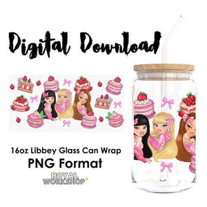 Strawberry Shortcake Brat Dollz I PNG, Digital Download, 16oz Libbey Glass Can UVDTF Cup Wrap Design