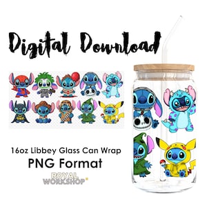 Spooky Blue Alien Halloween Cartoon Character Design I PNG, Digital Download, 16oz Libbey Glass Can UVDTF Cup Wrap Design