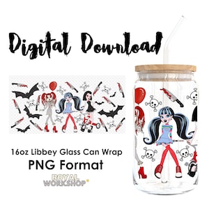 Spooky Brat Dolls Halloween Cartoon Character Cute Design I PNG, Digital Download, 16oz Libbey Glass Can UVDTF Cup Wrap Design