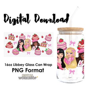 Strawberry Shortcake Brat Dollz II I PNG, Digital Download, 16oz Libbey Glass Can UVDTF Cup Wrap Design