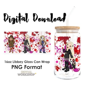Scream Queens Halloween Spooky Cartoon Character Cute Design I PNG, Digital Download, 16oz Libbey Glass Can UVDTF Cup Wrap Design