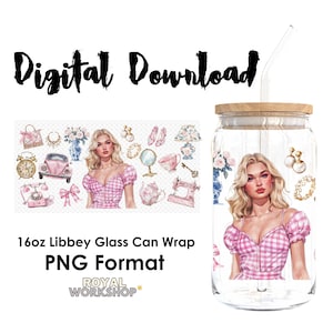 Chinoiserie Floral Blush I PNG, Digital Download, 16oz Libbey Glass Can UVDTF Cup Wrap Design