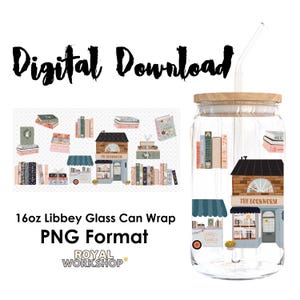 Bookish Girlie I PNG, Digital Download, 16oz Libbey Glass Can UVDTF Cup Wrap Design