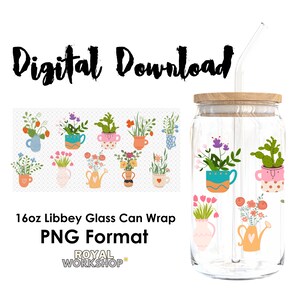 Plantaholic Boho Plant Mama I PNG, Digital Download, 16oz Libbey Glass Can UVDTF Cup Wrap Design
