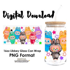 Big Into Energy Bubu Monsters I PNG, Digital Download, 16oz Libbey Glass Can UVDTF Cup Wrap Design