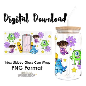 Monster Babies Cartoon Character Cute Design I PNG, Digital Download, 16oz Libbey Glass Can UVDTF Cup Wrap Design