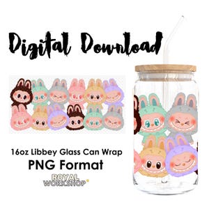 Bubu Monsters I PNG, Digital Download, 16oz Libbey Glass Can UVDTF Cup Wrap Design