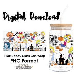 Spooky Lizzie Halloween Cartoon Character Cute Design I PNG, Digital Download, 16oz Libbey Glass Can UVDTF Cup Wrap Design
