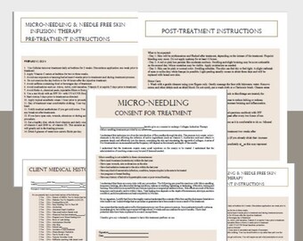 Editable Microneedling Consent Forms, Customizable Microneedling Aftercare Instructions, Microneedling Client Form, Esthetician Forms