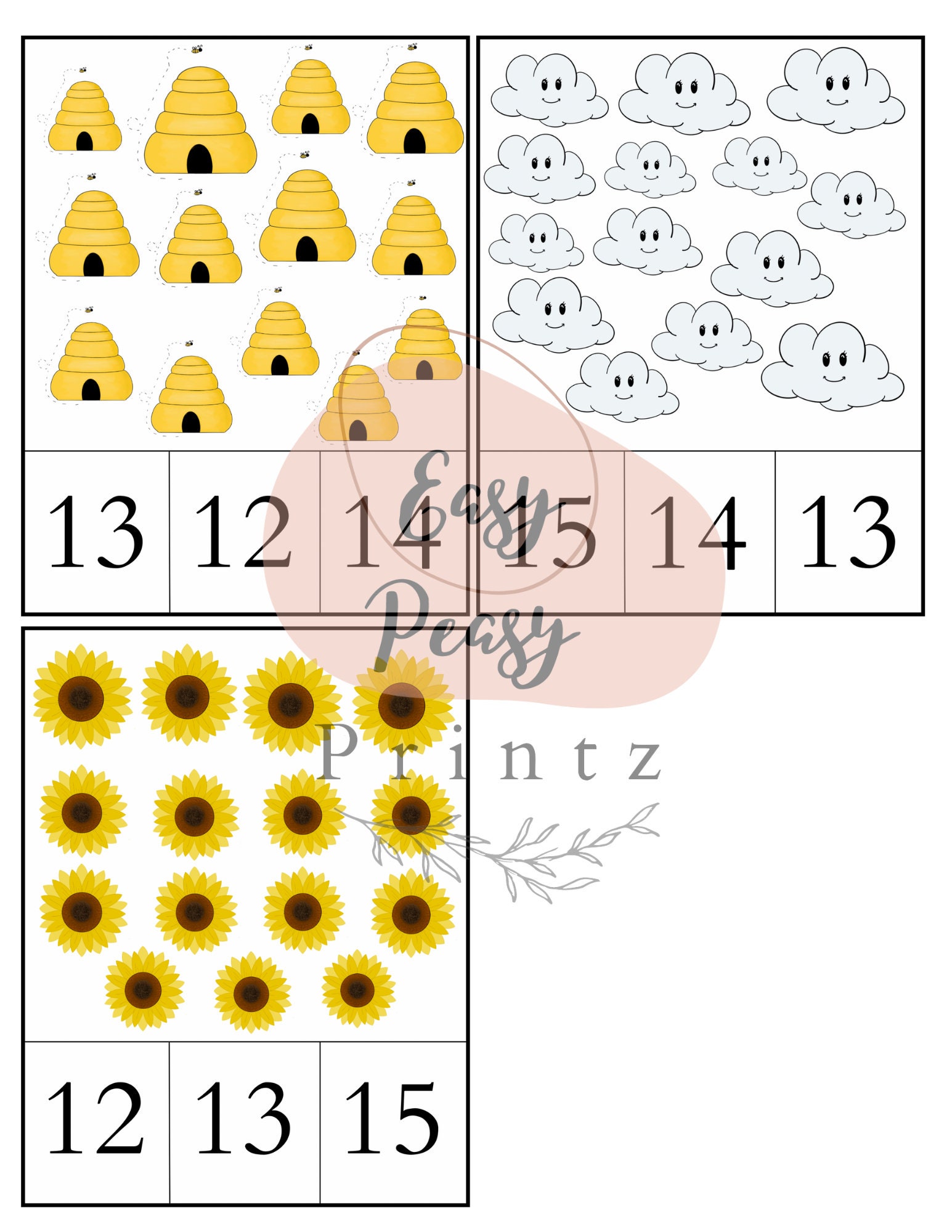 Spring Themed Counting Flash Cards 1-15, Count and Clip, Number Flash ...