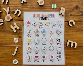 Afdrukbaar alfabet beginklanken werkblad, educatieve activiteit, peuter- en kleuteronderwijs, alfabet leren, Montessori leren