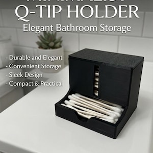 Porta cotton fioc minimalista e dispenser per cotton fioc / Mobiletto per bagno moderno nero / Scatola compatta per cotton fioc con alimentazione a gravità / Organizer per cotton fioc auricolari