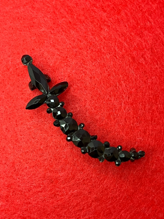 Antique French Jet Scimitar-Shaped Mourning Brooch