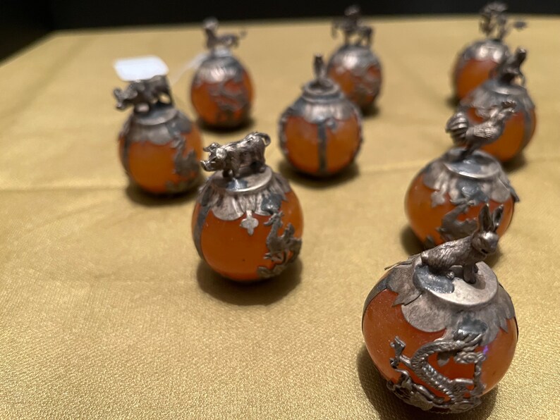 vintage-set-of-chinese-zodiac-figurines-in-metal-and-carnelian-etsy