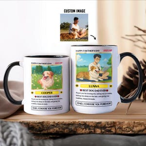 Custom Dog Dad Mug for Father’s Day, Personalized Pet Photo to Cartoon Trading Card Style, Gift from Dog with Custom Name & Text mugs