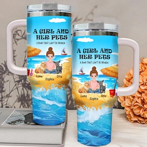 A Man and His Dog A Bond That Cant Be Broken, Personalized 40oz Tumbler With Straw, Cat Tumbler, Dog Tumbler, Custom Dog Cartoon Style