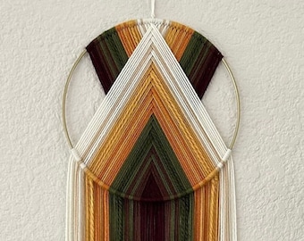 Yellow and Green Yarn Hoop Wall Hanging, Macrame Wall Hanging, Retro Wall Art, Modern Boho Decor, Dorm Decor, Handmade Wall Hangings