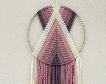 Purple Yarn Wall Hanging, Macrame Hoop Tapestry, Boho Nursery Decor