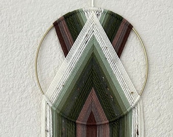 Green Macrame Hoop Wall Hanging, Boho Yarn Tapestry, Handmade Decor