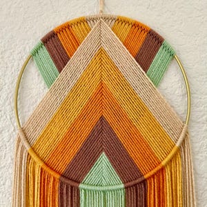 Retro Yellow Rainbow Yarn Wall Hanging, Yellow Orange and Green Wall Art, Handmade Wall Hangings, Modern Macrame, Retro Wall Art, 70's Decor