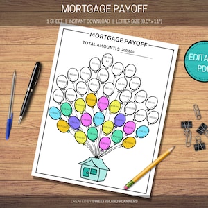 Mortgage Payoff Tracker, Mortgage Tracker, Debt Tracker, Debt Free, Debt Payoff, Printable, Editable, Home, House Payoff, Loan Payoff