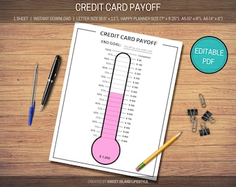 Rastreador de pagos de tarjetas de crédito, Rastreador de tarjetas de crédito, Rastreador de pagos de deudas, Libre de deudas, PDF editable, Imprimible