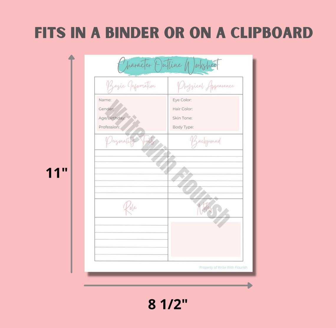 Character Outline Worksheet Instant Download Printable | Etsy