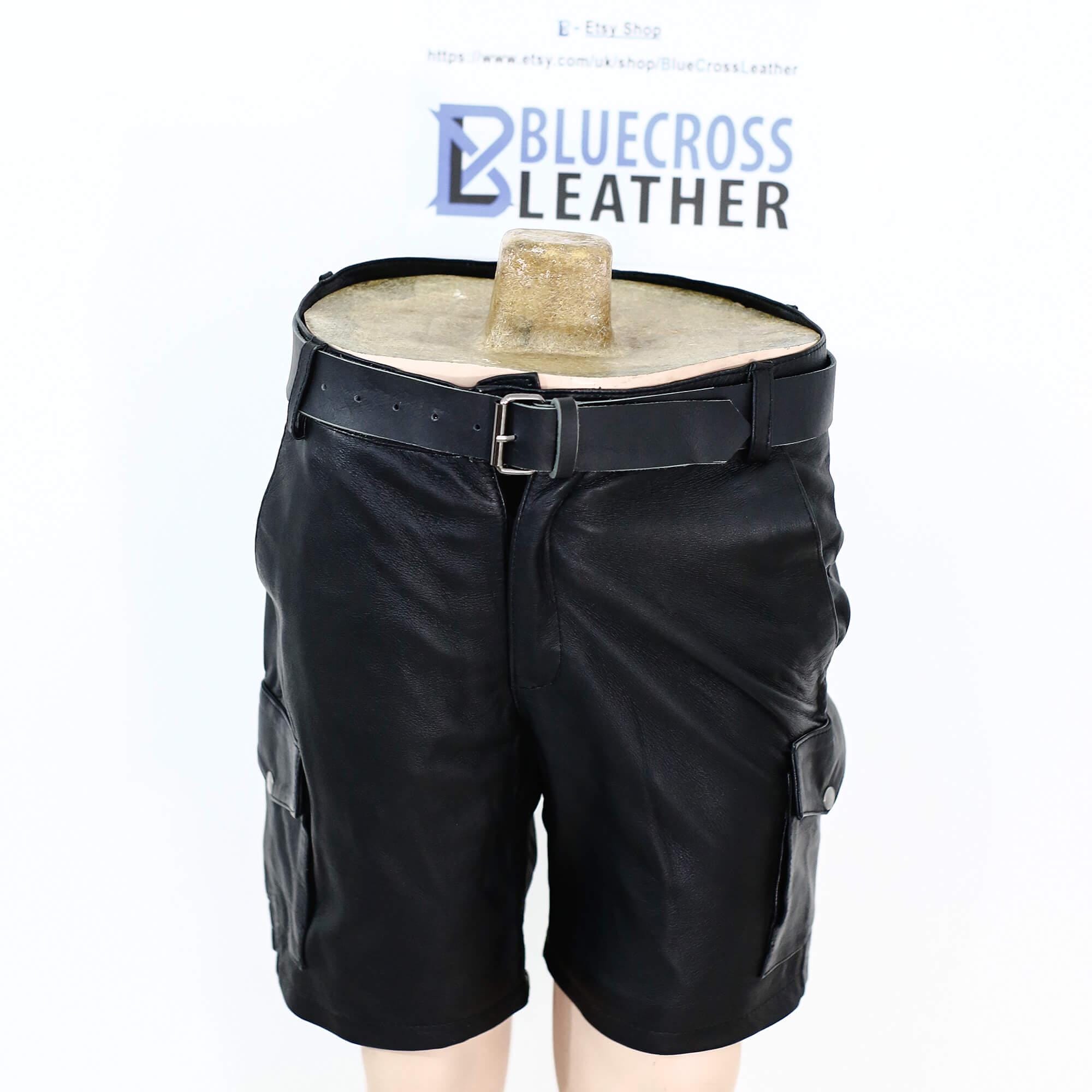【メーカー直売】の商品をすべて Men's Belted Sheepskin Handmade – Shorts Cargo Leather Black パンツ
