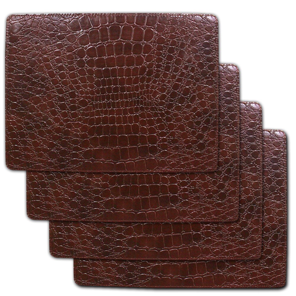 Faux Leather Placemats Heavy Duty Crocodile Texture Set of 4 Waterproof