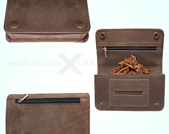 Premium Hand made Rizla Cigarette Rolling Tobacco Ziper Pouch Case Oraganizer Leather with Compartment for Cigarette Papers