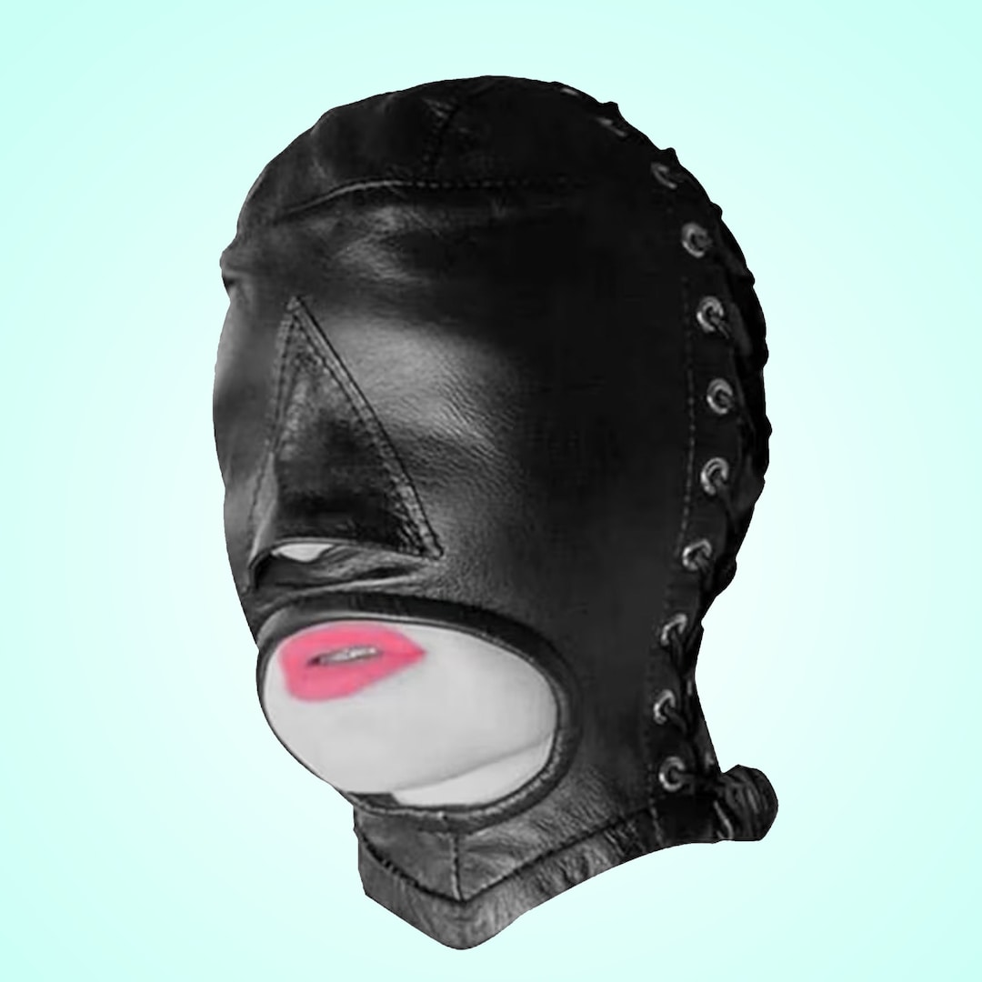 SM Leather Mask Head Strap Gag Deep Throat Perverted Slave Bondage Sex