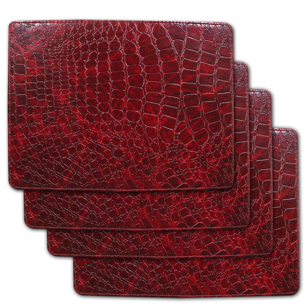 Faux Leather Placemats Heavy Duty Crocodile Texture Set of 4 Waterproof