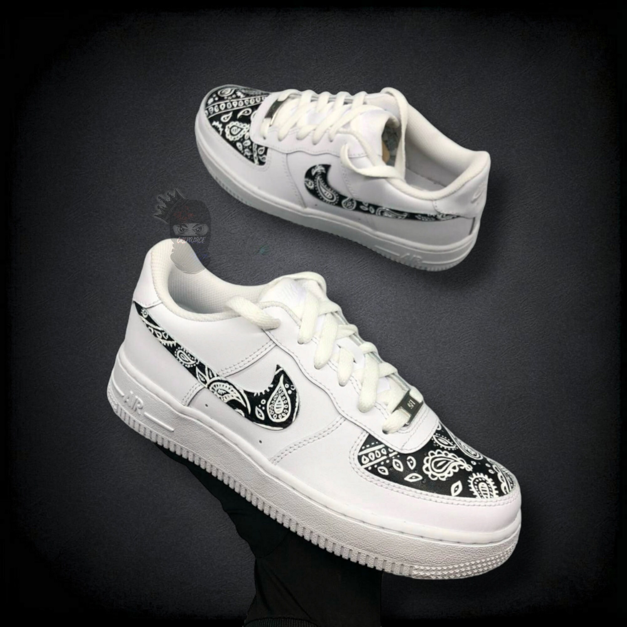 Custom Hand Painted Black Bandana Drip Nike Air Force 1 Low – B